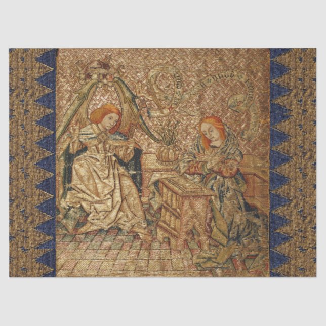 ANNUNCIATION ANTIQUE GOLD BLUE EMBROIDERY TISSUE PAPER (Front)