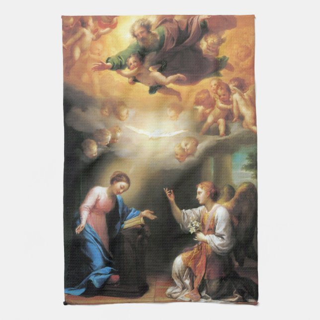 Annunciation by Anton Raphael Mengs Tea Towel (Vertical)