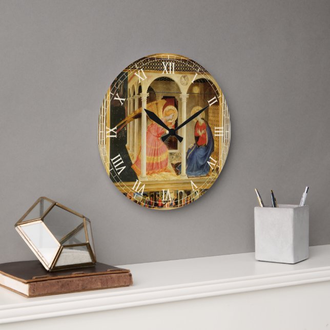 Annunciation by Fra Angelico, Renaissance Fine Art Large Clock (Office)