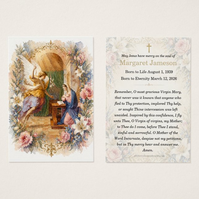 Annunciation Catholic Funeral Memorial Prayer Holy (Front & Back)