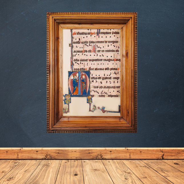 Annunciation Mediaeval Illuminated Manuscript Poster (Anunciation Virgin Mary Christmas - Medieval Gregorian Chant Music Sheet - Catholic Christian Poster)