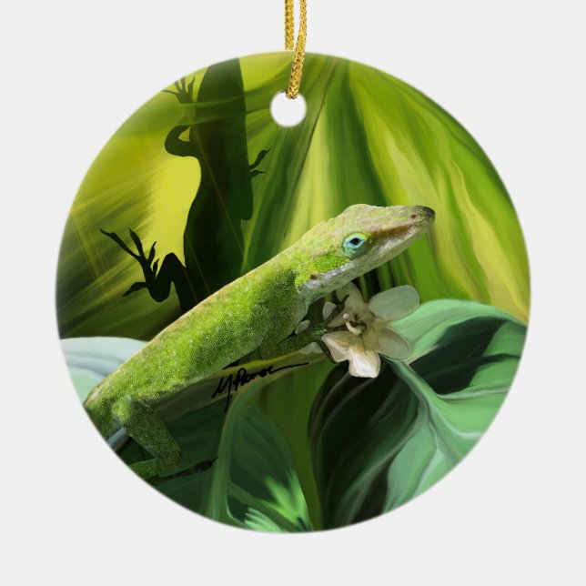 Anole Lizard Ceramic Ornament (Front)