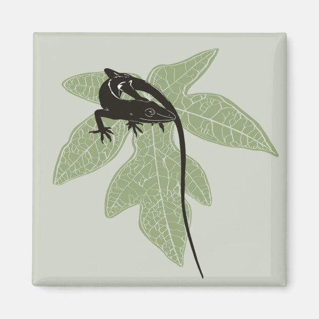 Anole Lizard on Leaf—Design 2  Magnet (Front)
