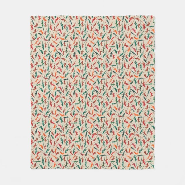 Anole Lizards Red Green Orange Pattern Fleece Blanket (Front)