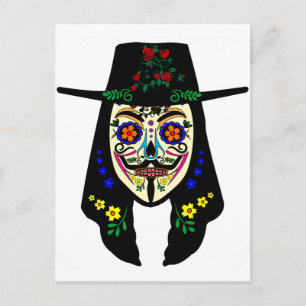 ANONYMOUS Day of the Dead 6 Anon Mask Sugar skull Postcard