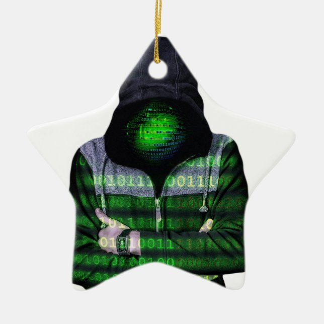 Anonymous Internet Hacker Ceramic Tree Decoration (Front)