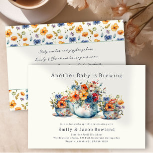 Another Baby is Brewing Floral Teacups Sprinkle Invitation