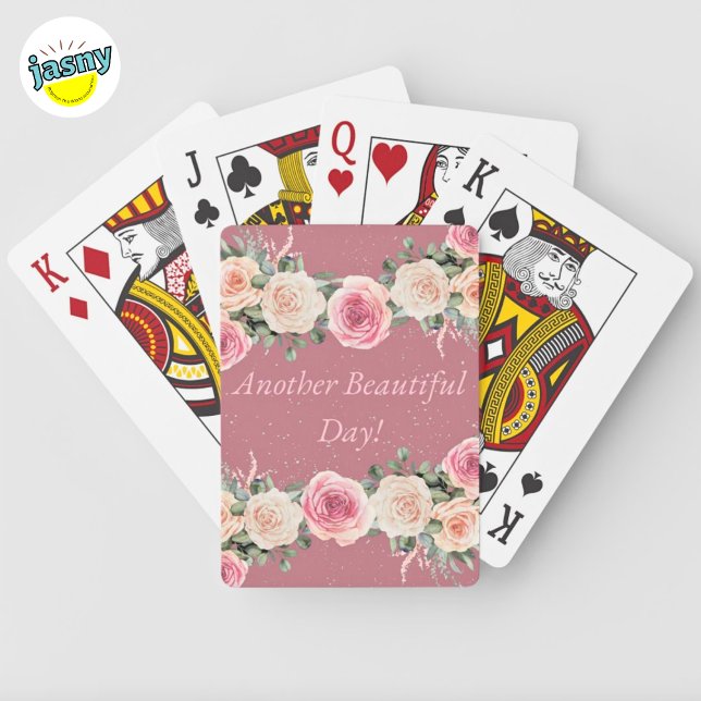 Another Beautiful Day Pink and White Roses Floral Playing Cards (Creator Uploaded)