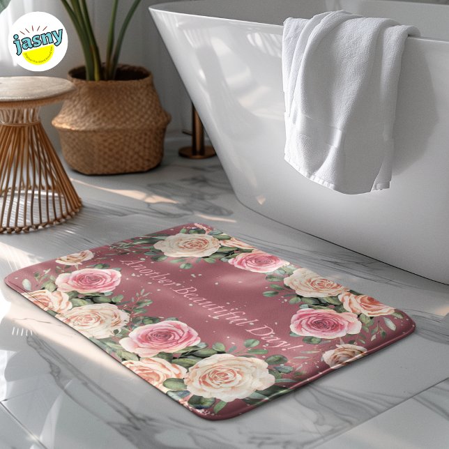 Another Beautiful Day Pink Rose Floral Bath Mat (Creator Uploaded)