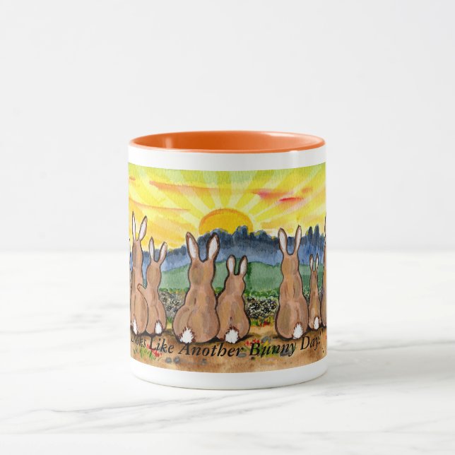 "Another Bunny Day", Rabbits Watching Sun Rise Mug (Center)