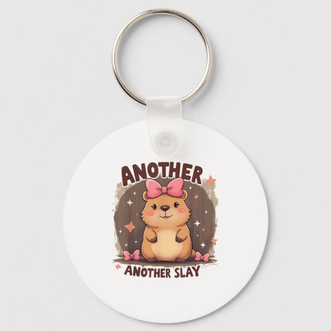 Another Day Another Slay Cute Capybara Lover Pink  Key Ring (Front)