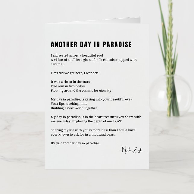 Another day in paradise poem black white foil greeting card (Front)