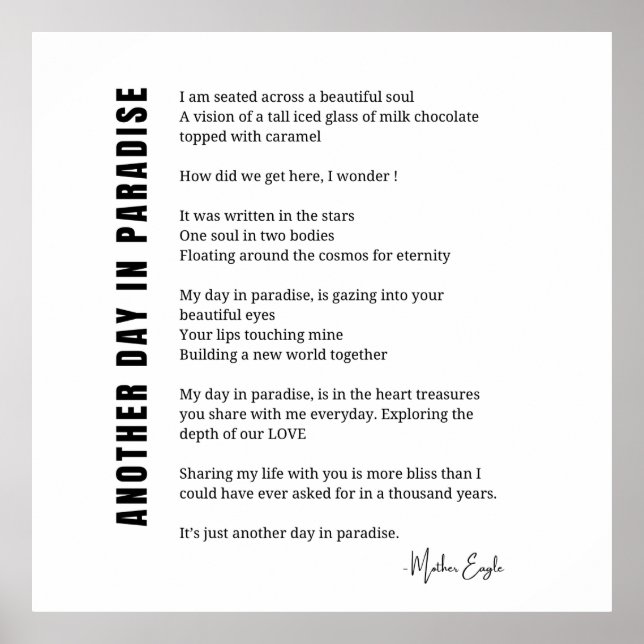 Another day in paradise poem black white wall art  (Front)