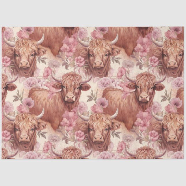 Another Floral Highland Cow Series Design 1 Tissue Paper (Front)
