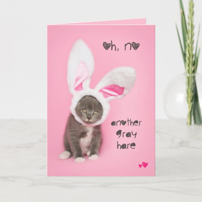 Another Grey hare Kitten Easter or Birthday Holiday Card (Front)