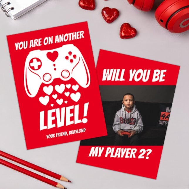 Another Level Video Game Valentines Day Card (Video Game Kids Photo Valentines Day Card)