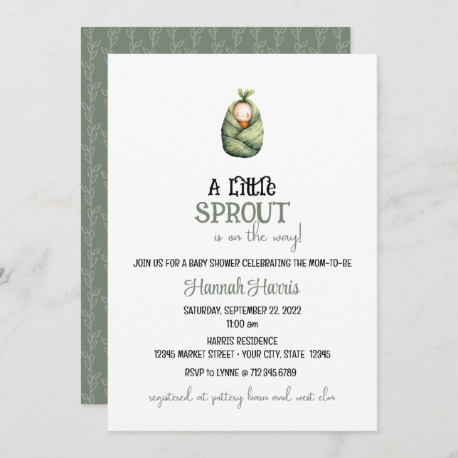 Another Little Sprout on the Way Baby Invitation (Front/Back)