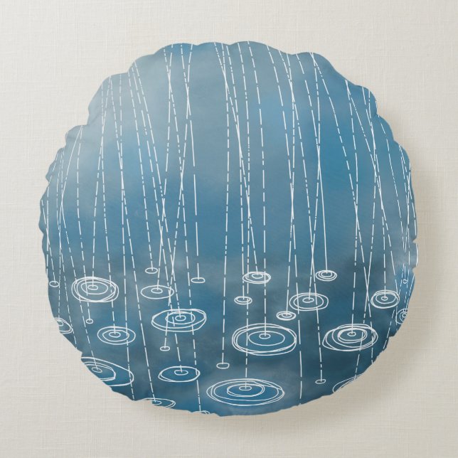 Another Rainy Day Blue Weather Round Cushion (Front)