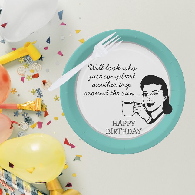 Another Trip Around the Sun Funny Retro Birthday  Paper Plate (Creator Uploaded)