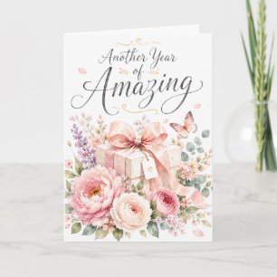 Another Year of Amazing Elegant Floral Birthday Card