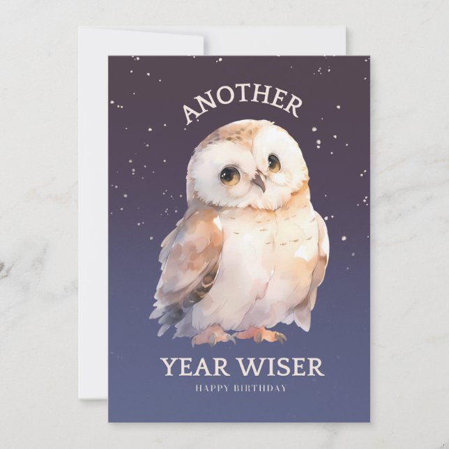 ANOTHER YEAR WISER CUTE OWL HOLIDAY CARD (Front)