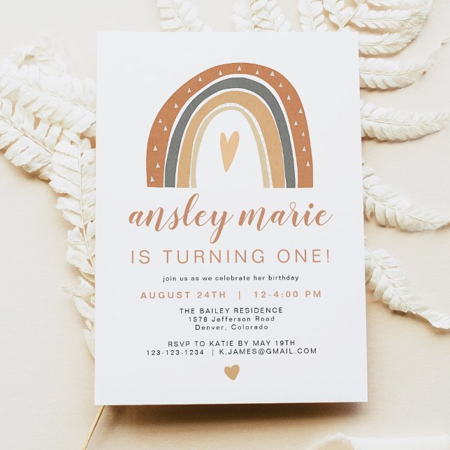 ANSLEY | Boho Burnt Orange Rust Rainbow Birthday Invitation (Creator Uploaded)
