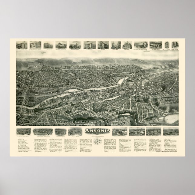 Ansonia, CT Panoramic Map - 1921 Poster (Front)