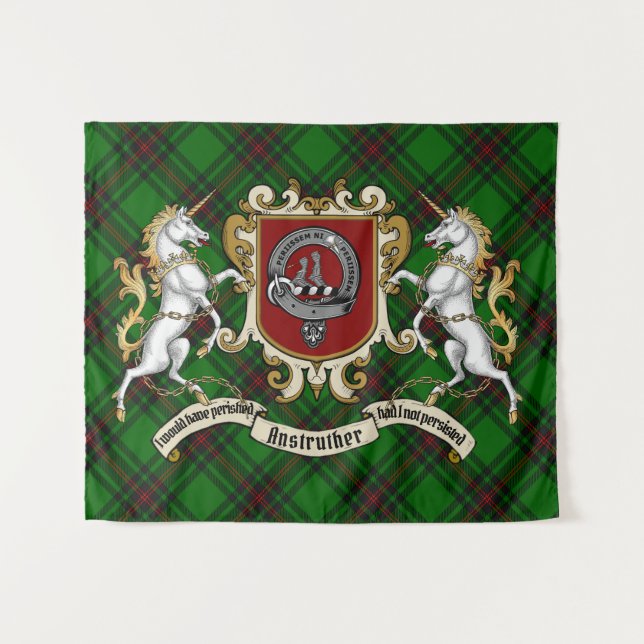 Anstruther Clan Badge & Unicorns w/Tartan  Tapestry (Front (Horizontal))