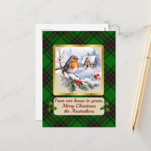 Anstruther Crest & Tartan w/Robin Personalised Holiday Postcard