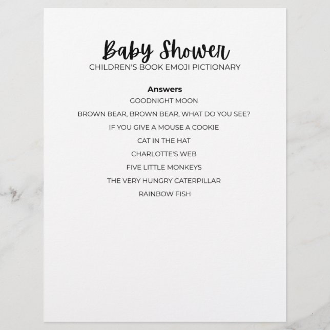 Answer Sheet Baby Shower Emoji Game Answer Sheet Custom Letterhead (Front)