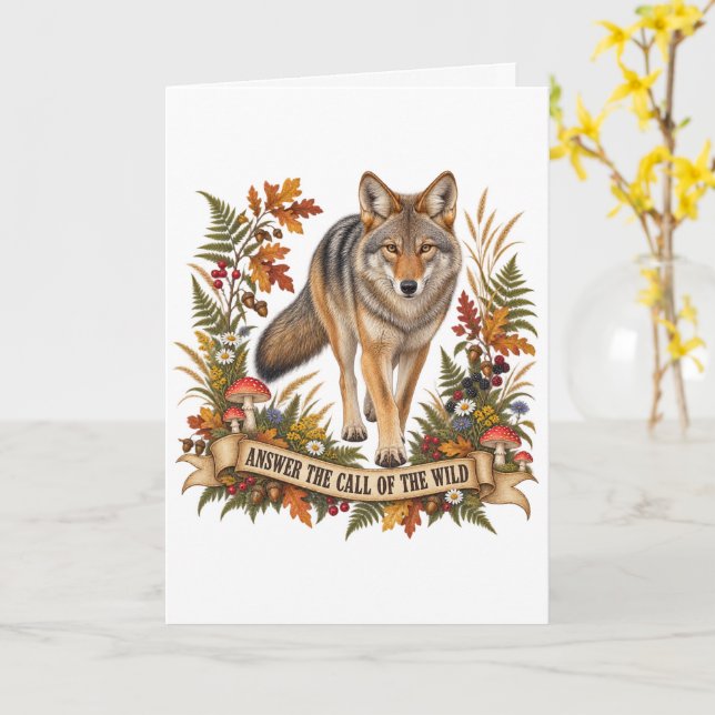 Answer The Call Of The Wild Coyote Card (Yellow Flower)