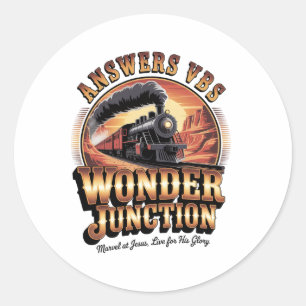Answers Vbs Wonder Junction Christian Train Vintag Classic Round Sticker