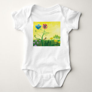 Ant and butterfly on wildflower meadow baby bodysuit