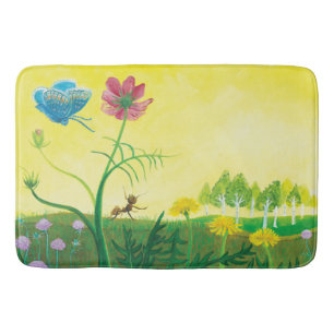 Ant and butterfly on wildflower meadow bath mat
