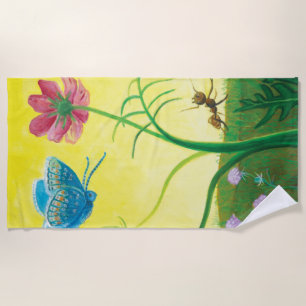 Ant and butterfly on wildflower meadow beach towel