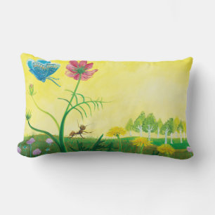 Ant and butterfly on wildflower meadow lumbar cushion