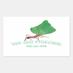 Ant carrying a big leaf   rectangular sticker