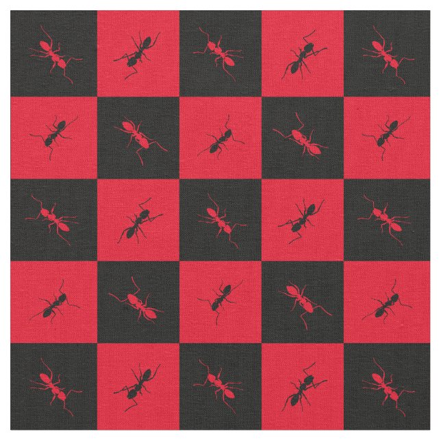 Ant checkerboard red and black squares fabric (Close Up)