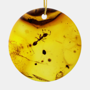 Ant inside amber ceramic tree decoration