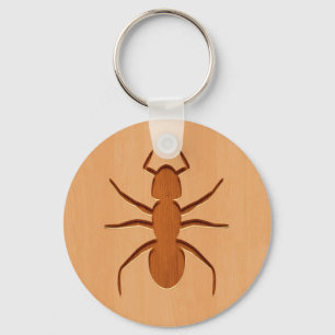 Ant silhouette engraved on wood design key ring