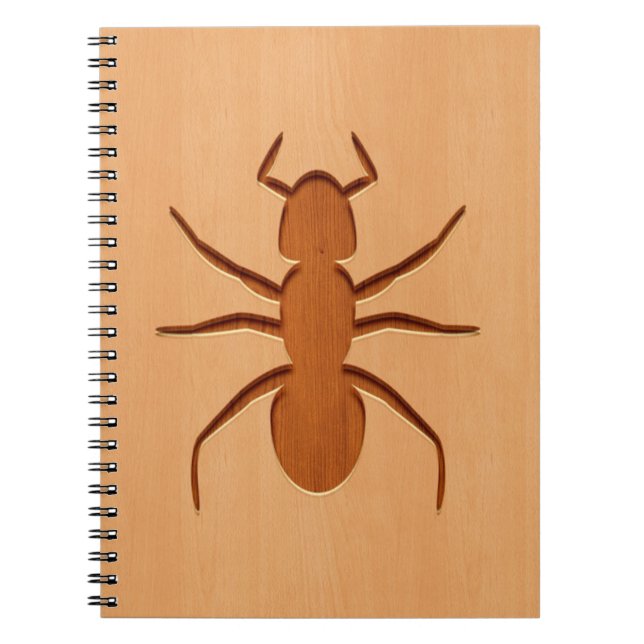 Ant silhouette engraved on wood design notebook (Front)