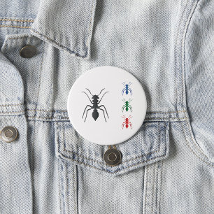 Ant Silhouettes Insects Black Blue Green and Red 7.5 Cm Round Badge
