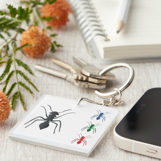 Ant Silhouettes Insects Black Blue Green and Red  Key Ring (Creator Uploaded)