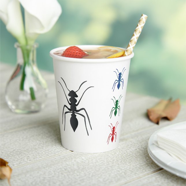 Ant Silhouettes Insects Black Blue Green and Red  Paper Cups (Creator Uploaded)