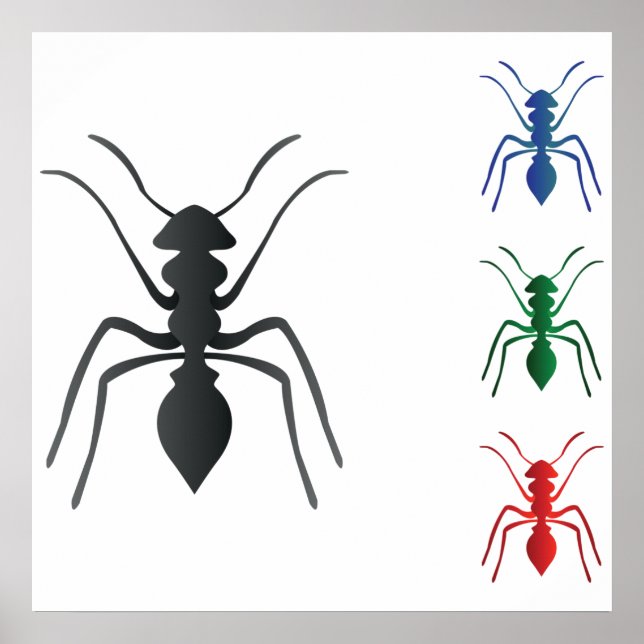 Ant Silhouettes Insects Black Blue Green and Red  Poster (Front)
