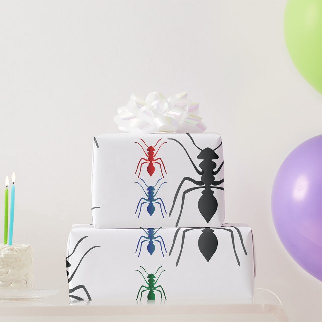 Ant Silhouettes Insects Black Blue Green and Red  Wrapping Paper (Creator Uploaded)
