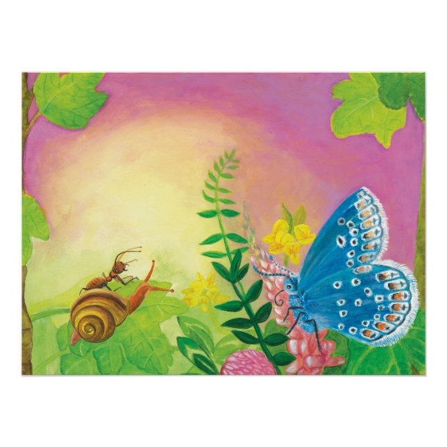 Ant, snail and Chapman's blue butterfly  Poster (Front)