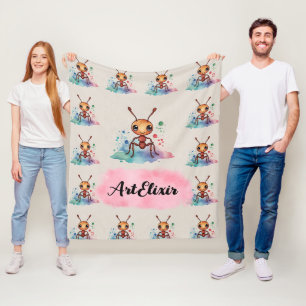Ant Watercolor Pattern Fleece Blanket