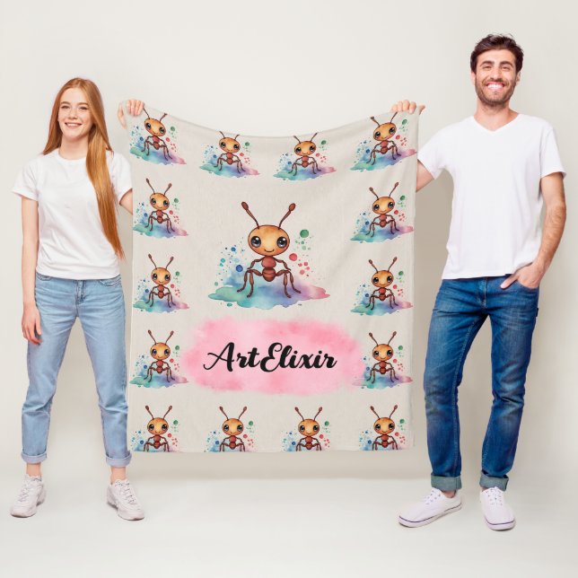 Ant Watercolor Pattern Fleece Blanket (In Situ)