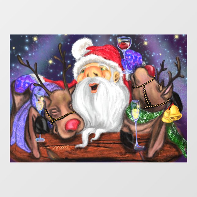 anta and Reindeers Funny Christmas Window Clings (Sheet)